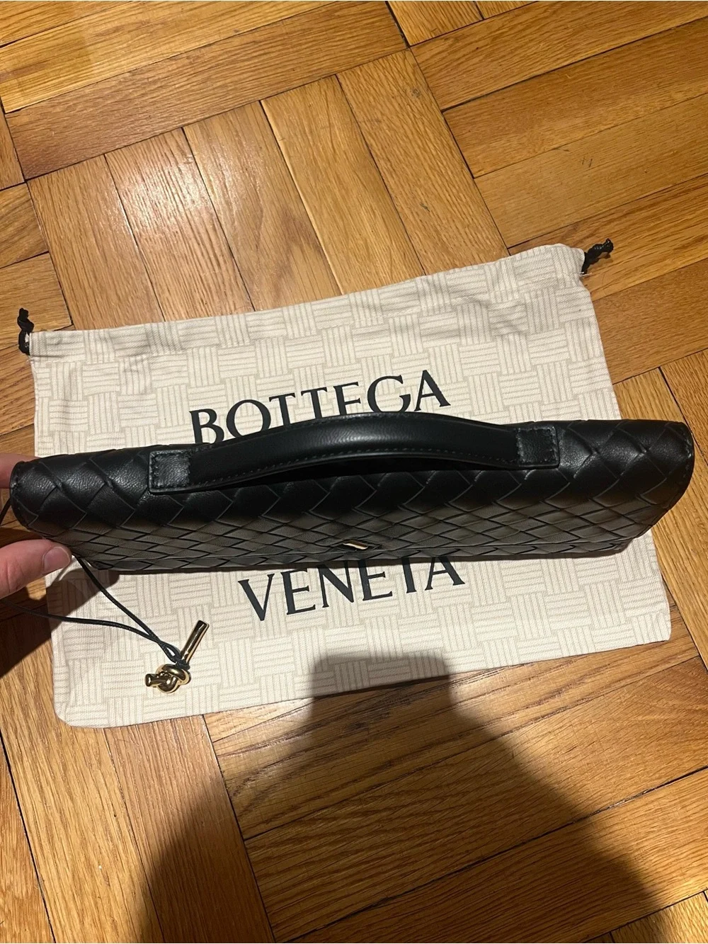 Bottega Veneta Intrecciato Andiamo Top Handle Clutch Black Brand New